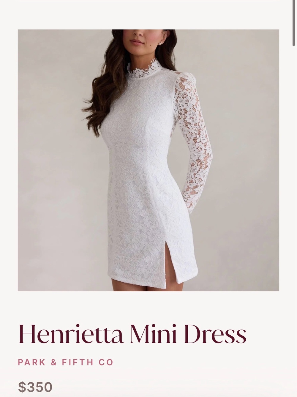 Park & Fifth White Lace High-Neck Mini Dress